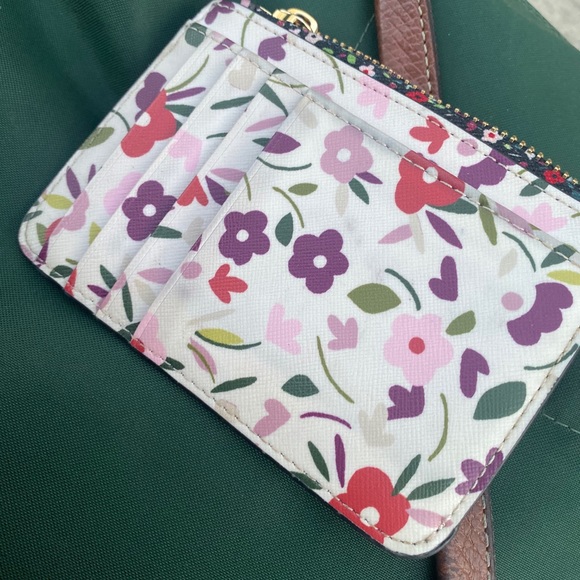 KATE SPADE FLORAL KEYCHAIN Wallet COTTAGECORE 14K GOLD-TOUCHED BLACK WHITE LUX - Picture 4 of 9